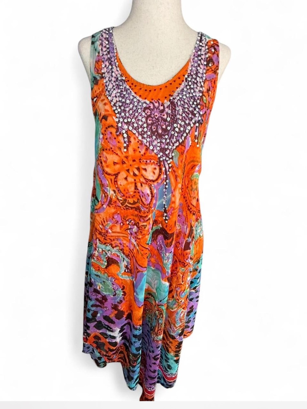 !it jeans Beaded Multicolor Sleeveless Tunic - Orange, Purple, Teal